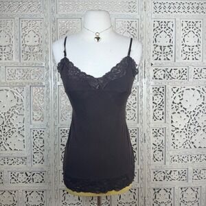 Bozzolo Chocolate Brown Y2K Style Lace Fitted Tank Top Sz S/M Angel Dainty